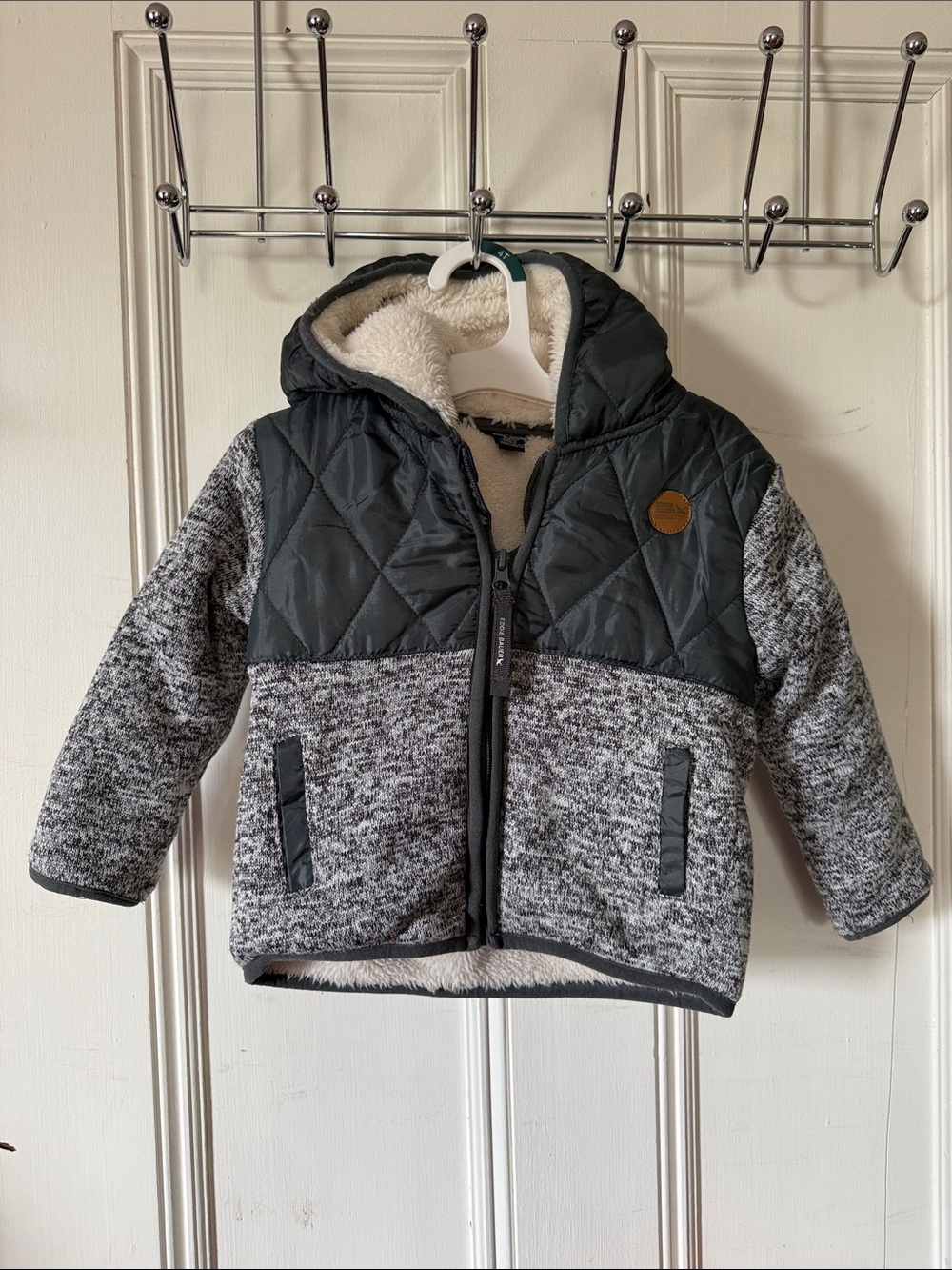 Eddie Bauer Black and Gray Quilted Hooded Kids Jacket